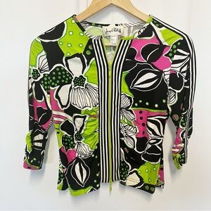 Joseph Ribkoff Green Black White Pink Full Zip Jacket Women’s Size 6